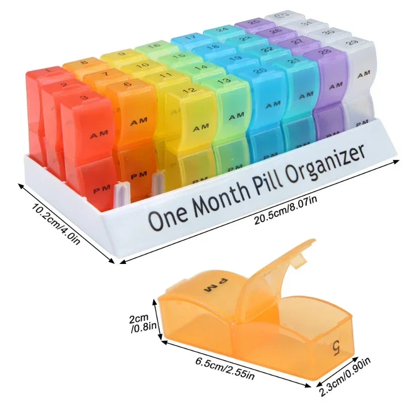 Monthly Pill Case Travel Dispenser 32 Slot 31 Day Pill Box Organizer