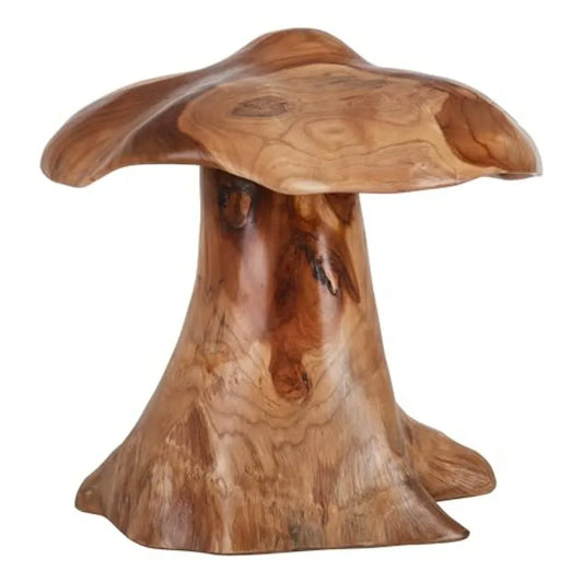 Handcrafted Teak Mushroom Sculpture Decor Indonesian Wood Accent