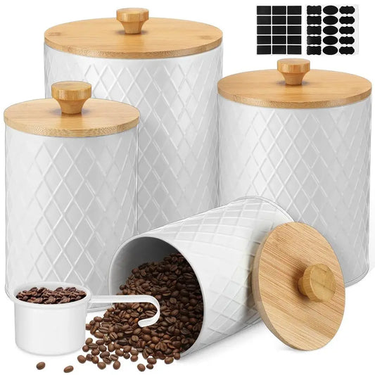 XMSJ Kitchen Canisters Set With Bamboo Lids Airtight Jars Diy Labels