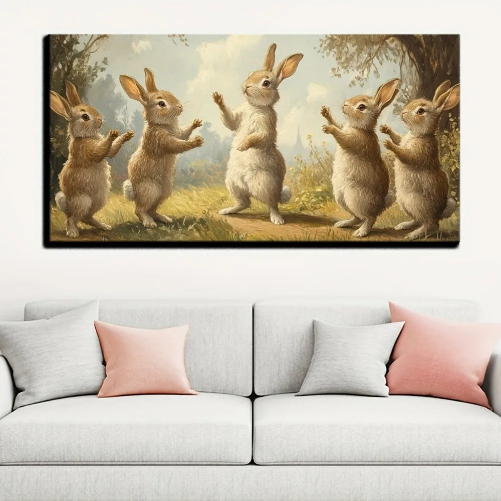 Rabbit Canvas Painting in Wooden Frame Wall Art Home Decor