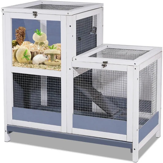 Wooden Indoor Small Animal Hutch Cage With Openable Roof Removable Tray