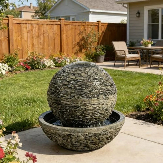 Outdoor Resin Stone Sphere Water Fountain With Pump