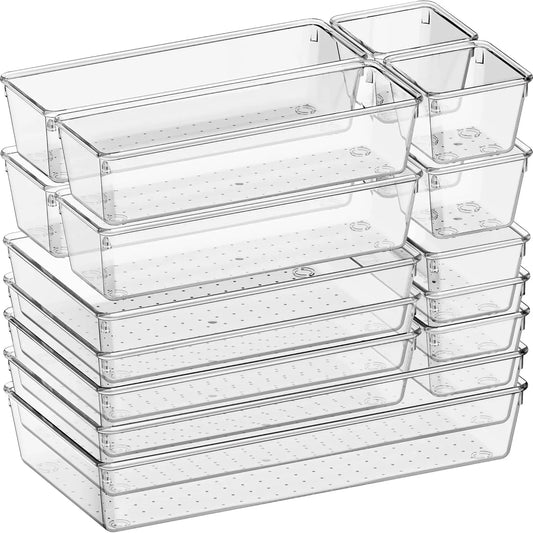 Clear Plastic Drawer Organizer Bins Non Slip Stackable Kitchen Utensils