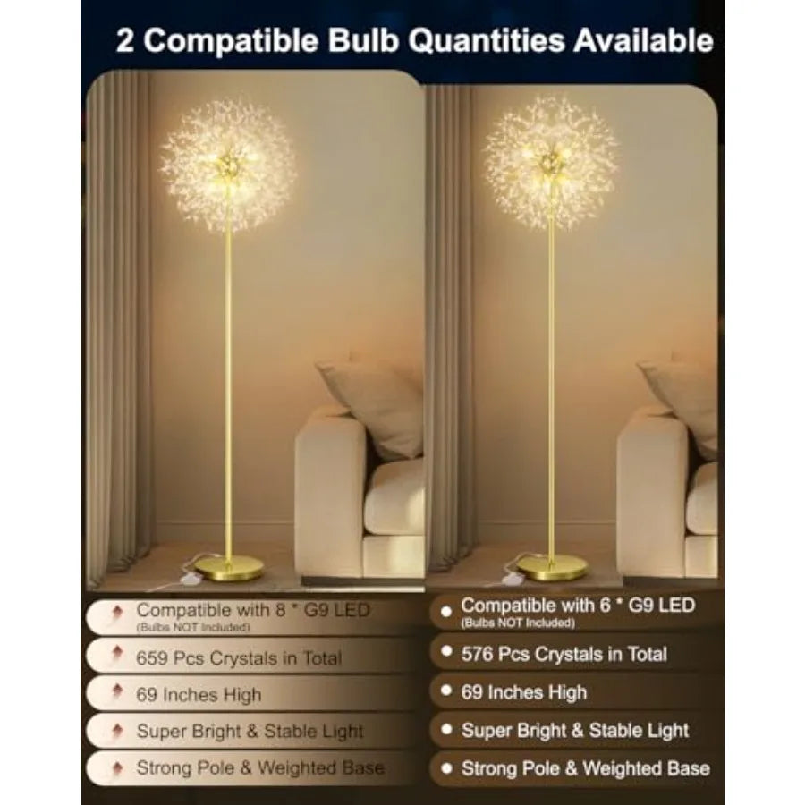 MDNG Crystal Floor Lamp With On Off Foot Switch Midcentury