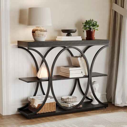 HiMISS Narrow Console Table Industrial 3 Tier With Shelves