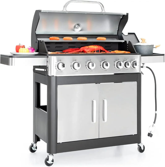 XMSJ 6 Burner Propane Gas BBQ Grill With Side Burner