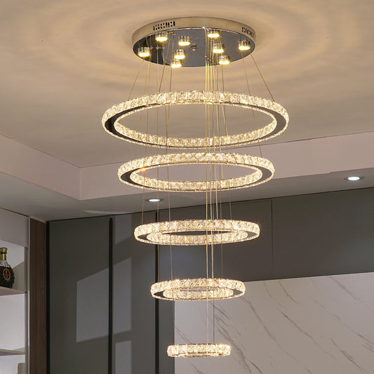 GreeLustr Crystal LED Pendant Light Fixture Ring Chandelier