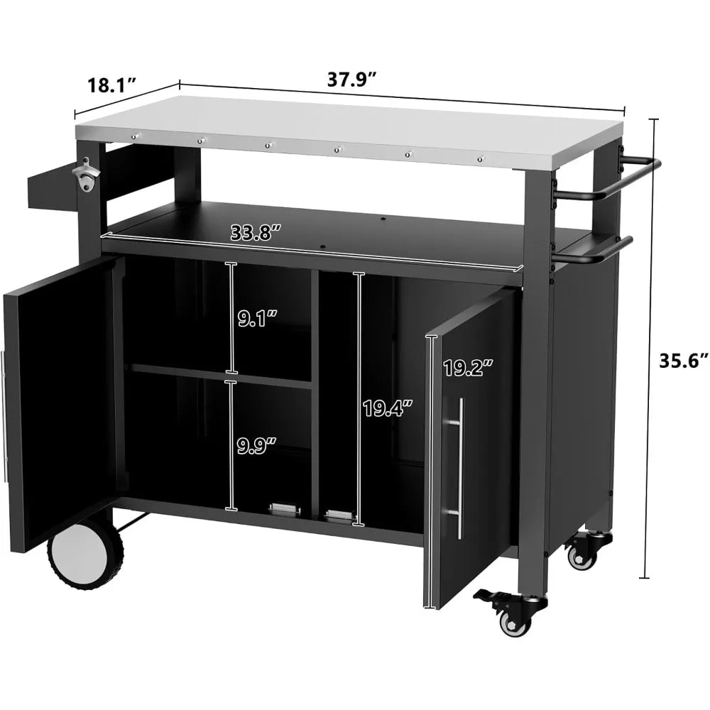DAFIFY Outdoor Grill Cart With Storage And Hooks Stainless Steel