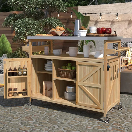 DAFIFY Grill Cart With Stainless Steel Tabletop Locking Outdoor Storage