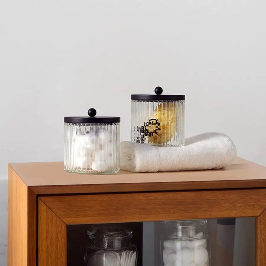 Glass Qtip Holder Dispenser Set 4 Pack for Bathroom Organization