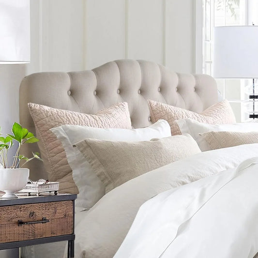 Adjustable Height Headboard With Linen Upholstery And Button Tufting