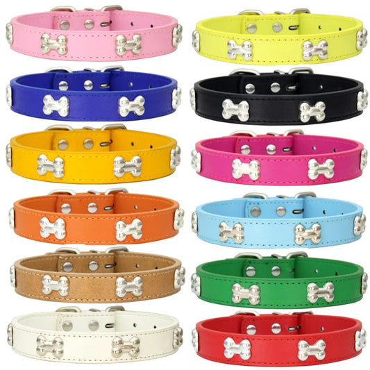 Bone Leather Dog Collar Durable Pet Collar For Dogs