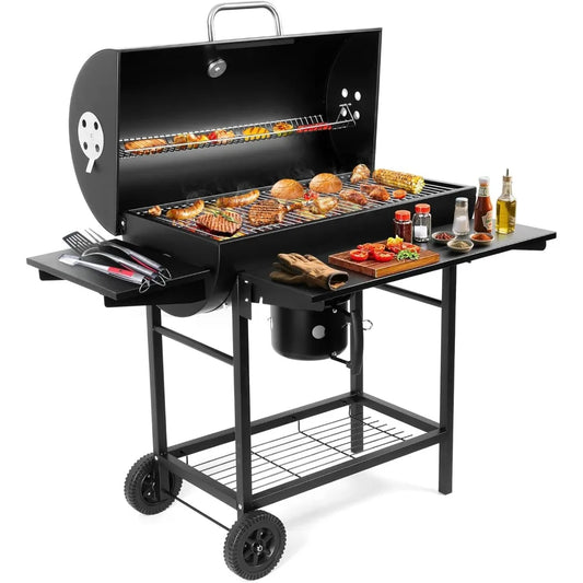 DAFIFY Outdoor Barrel Charcoal Grill With Side Table