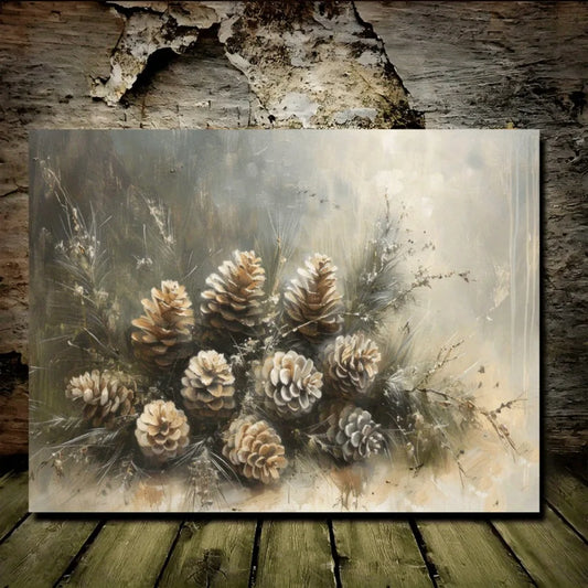 Rustic Pine Cone Canvas Art Wall Decor For Winter Scenes