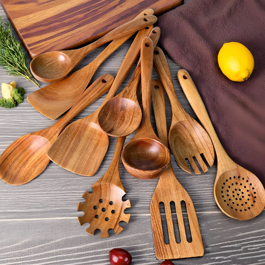 Chuju10 10 Piece Wooden Kitchen Utensil Set For Cooking