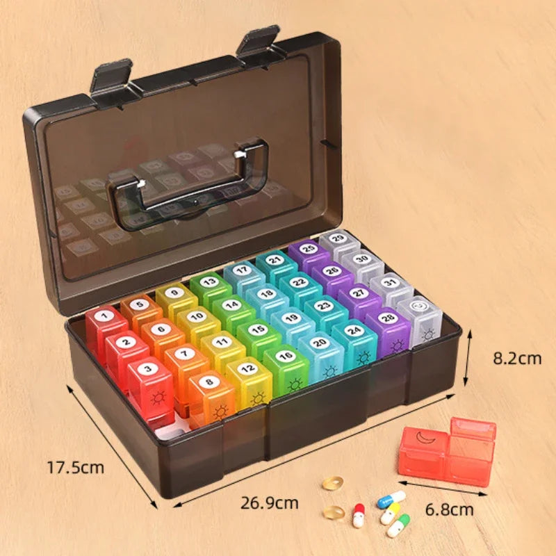 Monthly Pill Case Travel Dispenser 32 Slot 31 Day Pill Box Organizer