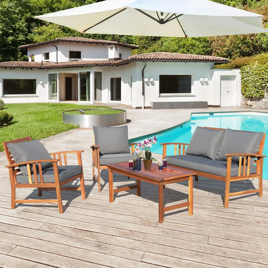 Acacia Wood Patio Furniture Set Outdoor Chat Conversation Coffee Table