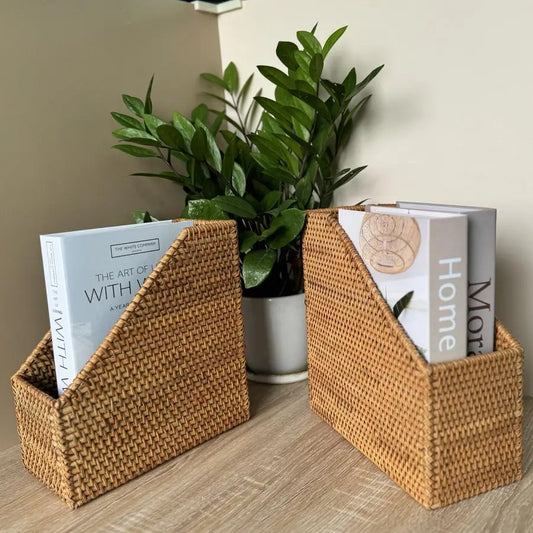 Rattan Magazine File Holder Set Of 2 For Office Organization