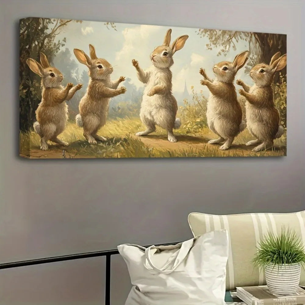 Rabbit Canvas Painting in Wooden Frame Wall Art Home Decor