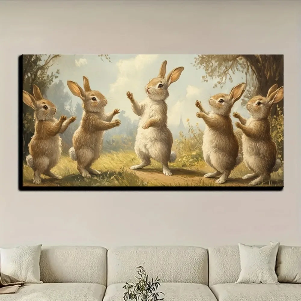 Rabbit Canvas Painting in Wooden Frame Wall Art Home Decor