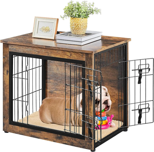 XIUWO Dog Crate Furniture End Table With Cushion And Doors