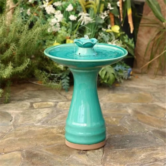 Ceramic Bird Bath Fountain With Lotus Design Outdoor Water Feature