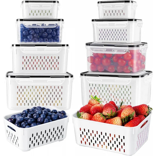 NONECN Clear Airtight Fruit Storage Containers with Colander